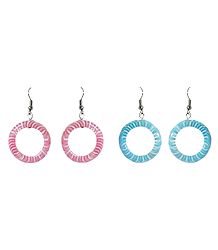 Set of 2 Pairs Blue and Pink Hoop Earrings
