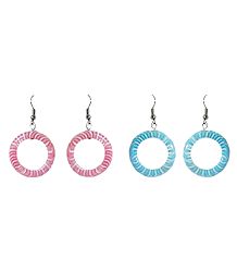 Set of 2 Pairs Blue and Pink Hoop Earrings