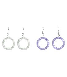 Set of 2 Pairs White and Mauve Hoop Earrings