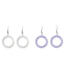 Set of 2 Pairs White and Mauve Hoop Earrings