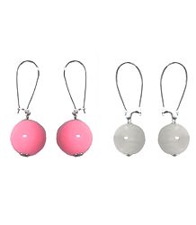Set of 2 Pairs Ivory and Pink Ball Earrings