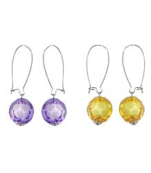 Set of 2 Pairs Mauve and Yellow Ball Earrings