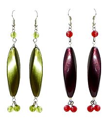 Set of 2 Pairs Green and Purple Acrylic Dangle Earrings