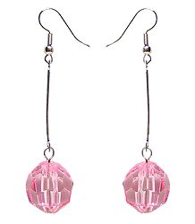 Metal Dangle Earrings with a Pink Acrylic Bead