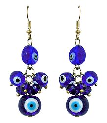 Blue Stone Bead Metal Earrings