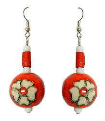 Saffron Bead Earrings with Painted Flower