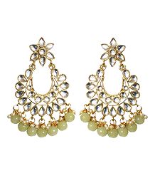 White Cut Glass with Bead Chandeliar Earrings