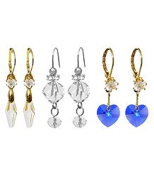 Set of 3 Pairs Crystal Bead Dangle Earrings