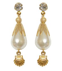 White Stone Studded Metal Drop Earrings