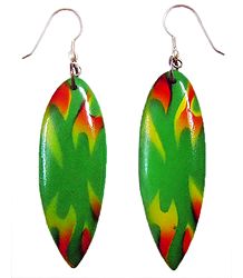 Saffron and Yellow Print on Green Acrylic Earrings