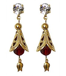 Pair of Dangle Earrings with Red Bead
