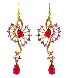 Magenta andd Red Stone Studded Designer Metal Earrings