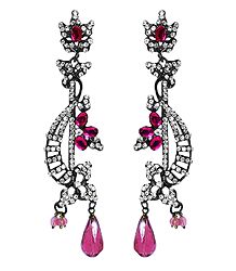 White and Magenta Stone Studded Earrings