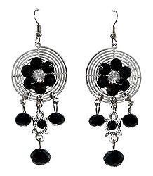 Black Stone Studded Metal Earrings