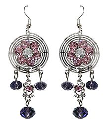 Pink and Purple Stone Studded Metal Earrings