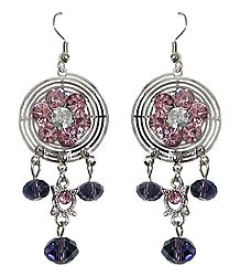 Pink and Purple Stone Studded Metal Earrings