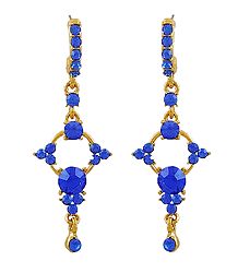 Dark Blue Stone Studded Dangle Metal Earrings