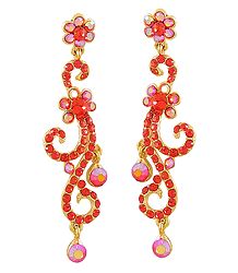 Saffron Stone Studded Dangle Metal Earrings
