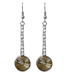 Light Yellow with White Stone Studded Dangle Metal Earrings