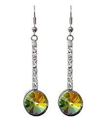 Green with White Stone Studded Dangle Metal Earrings