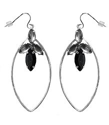 Silver Color with Black Stone Dangle Earrings
