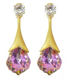 Pair of Drop Earrings with White and Pink Stone
