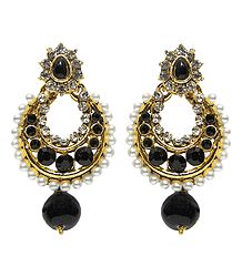 Black and White Stone Studded Hoop Earrings