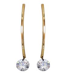 Dangle Metal Earrings with a White Stone