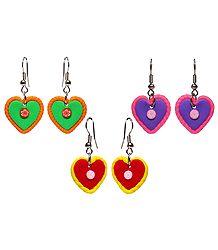 Set of 3 Pairs Rubber Heart Earrings