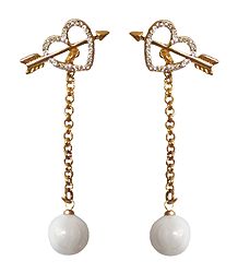 Stone Studded Heart Dangle Earrings