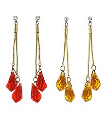 Set of 2 Pairs Saffron and Yellow Crystal Drop Earrings