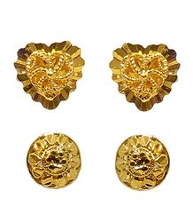 Set of 2 Pair Gold Plated Stud Earrings