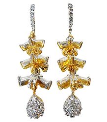 White Stone Studded and Gold Plated Earrings