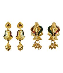 Set of 2 Pairs Gold Plated Stud and Dangle Earrings
