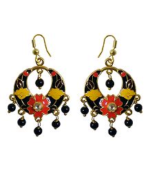 Black with Multicolor Meenakari Metal Hoop Earrings