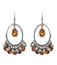 Metal Hoop Earrings with Rust Stone Jhalar
