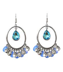 Metal Hoop Earrings with Blue Stone Jhalar