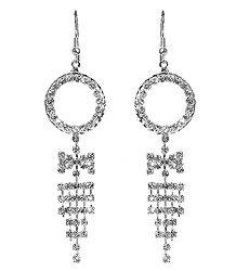 White Stone Studded Metal Jhalar Earring