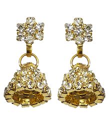 Pair of Gold Plated and White Stone Studded Jhumka Earrings
