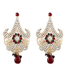 Multicolor Stone Studded White Laquered Post Earrings
