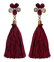 Dark Pink Silk Thread Earrings