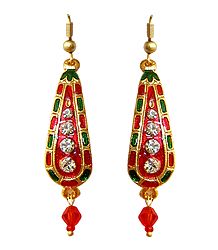 Red Wiith Green Meenakari Dangle Metal Earrings