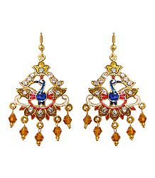 Golden with Red Meenakari Peacock Metal Earrings