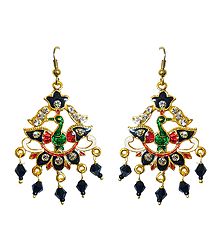Golden with Black Meenakari Peacock Metal Earrings