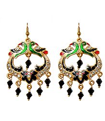 Stone Studded Metal Meenakari Peacock Earrings