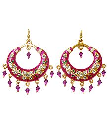 Metal Red Meenakari Hoop Earrings