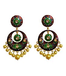 Maroon with Green Meenakari Metal Hoop Earrings