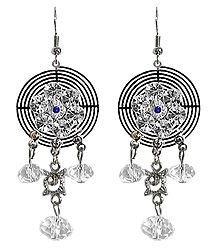 White Stone Studded Metal Earrings