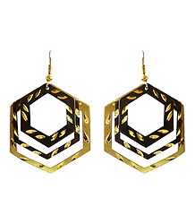 3 Layered Brown with Golden Hexagonal Hoop Earrings
