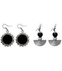 Set of 2 Pairs Oxidised Metal Dangle Earrings